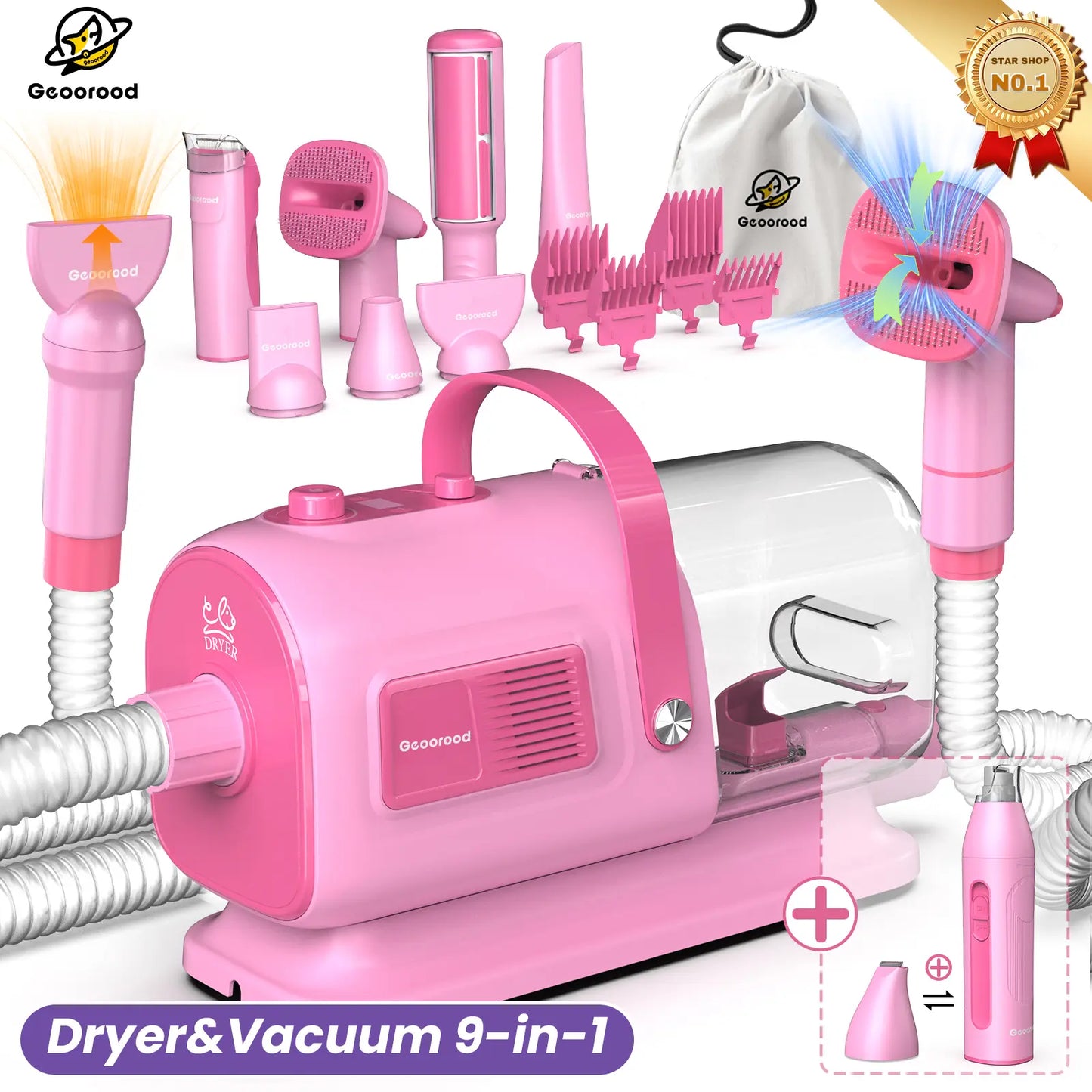 Dog Grooming Vacuum Kit – All-in-One Pet Grooming & Shedding System with 2.5L Dust Bin