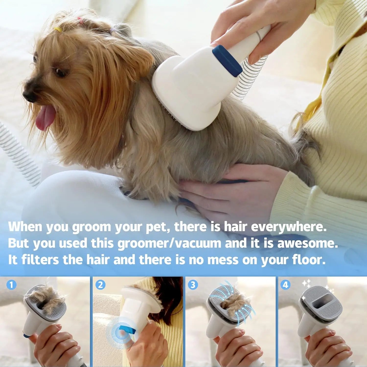 Pet Grooming Vacuum Kit – All-in-One Grooming & Shedding Tool for Dogs & Cats