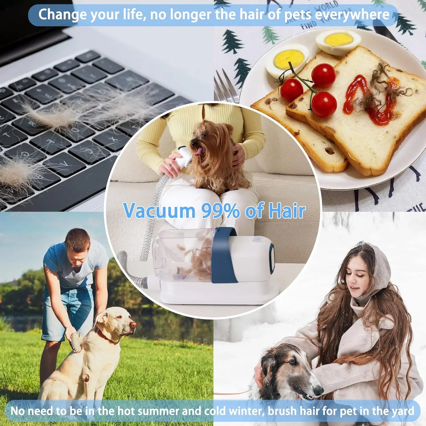 Pet Grooming Vacuum Kit – All-in-One Grooming & Shedding Tool for Dogs & Cats