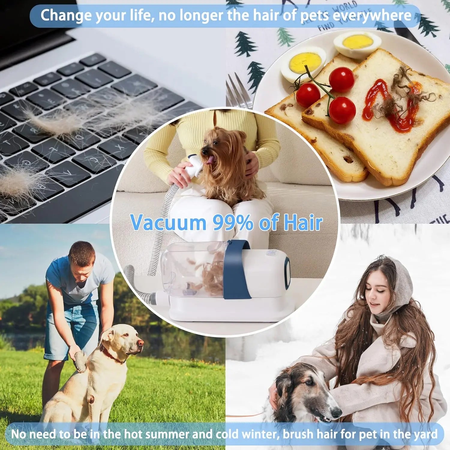 Pet Grooming Vacuum Kit – All-in-One Grooming & Shedding Tool for Dogs & Cats