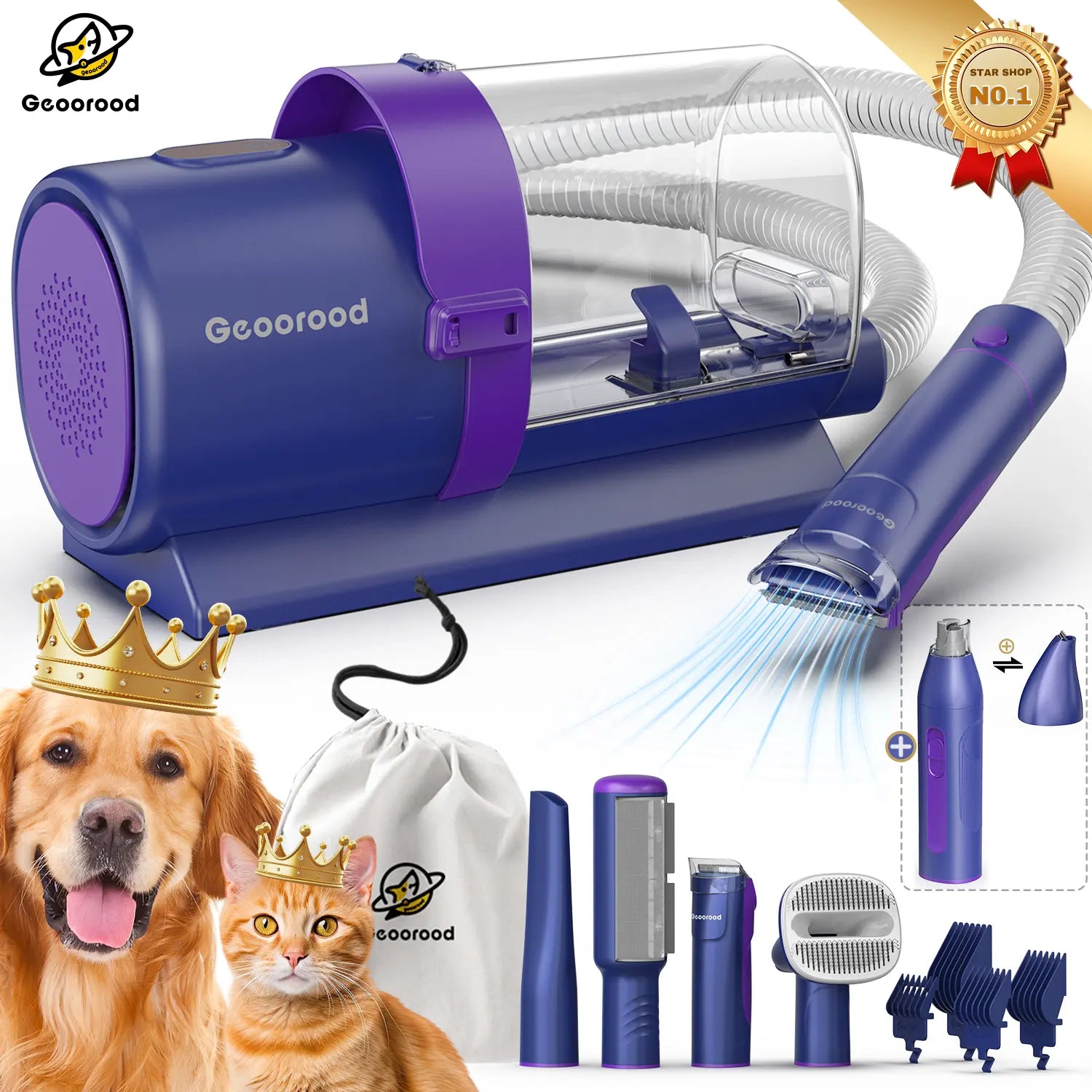 Dog Grooming Vacuum Kit – All-in-One Pet Grooming & Shedding System with 2.5L Dust Bin