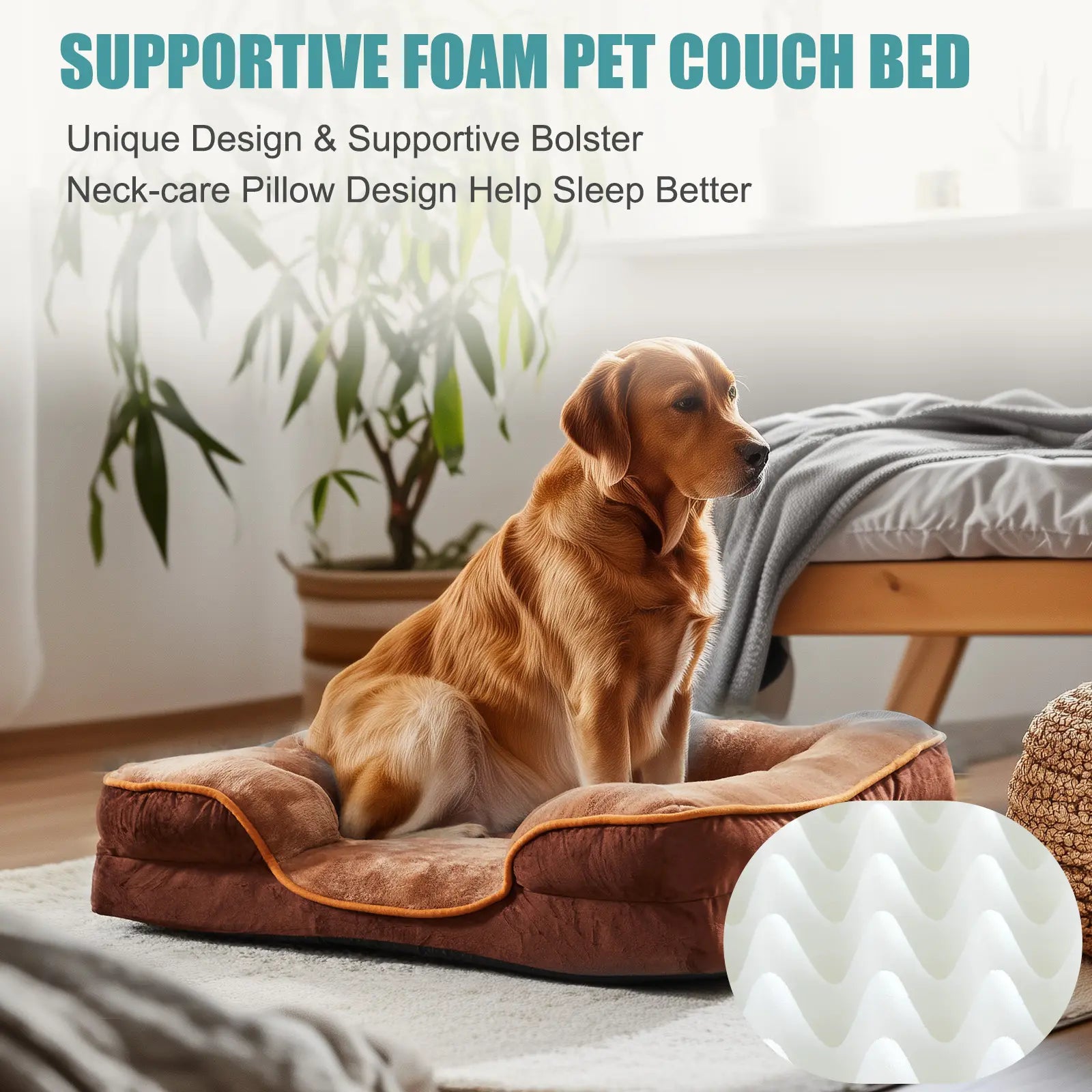 Orthopedic Memory Foam Dog Bed – Waterproof Sofa Bed with Washable Cover for Large Dogs