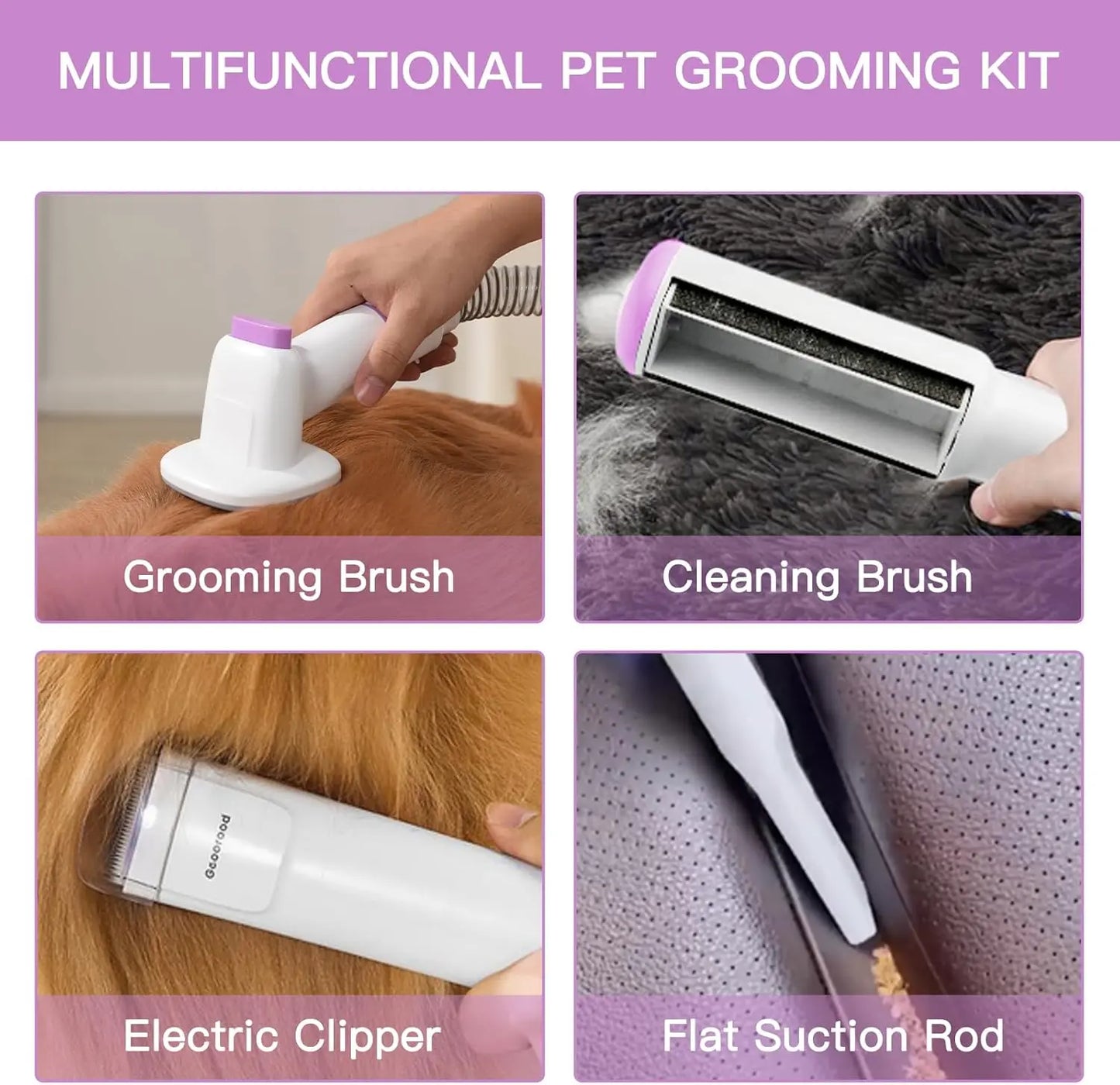Dog Grooming Vacuum Kit – All-in-One Pet Grooming & Shedding System with 2.5L Dust Bin