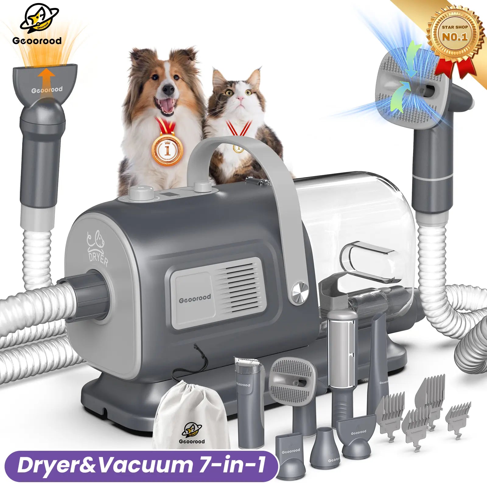 Dog Grooming Vacuum Kit – All-in-One Pet Grooming & Shedding System with 2.5L Dust Bin