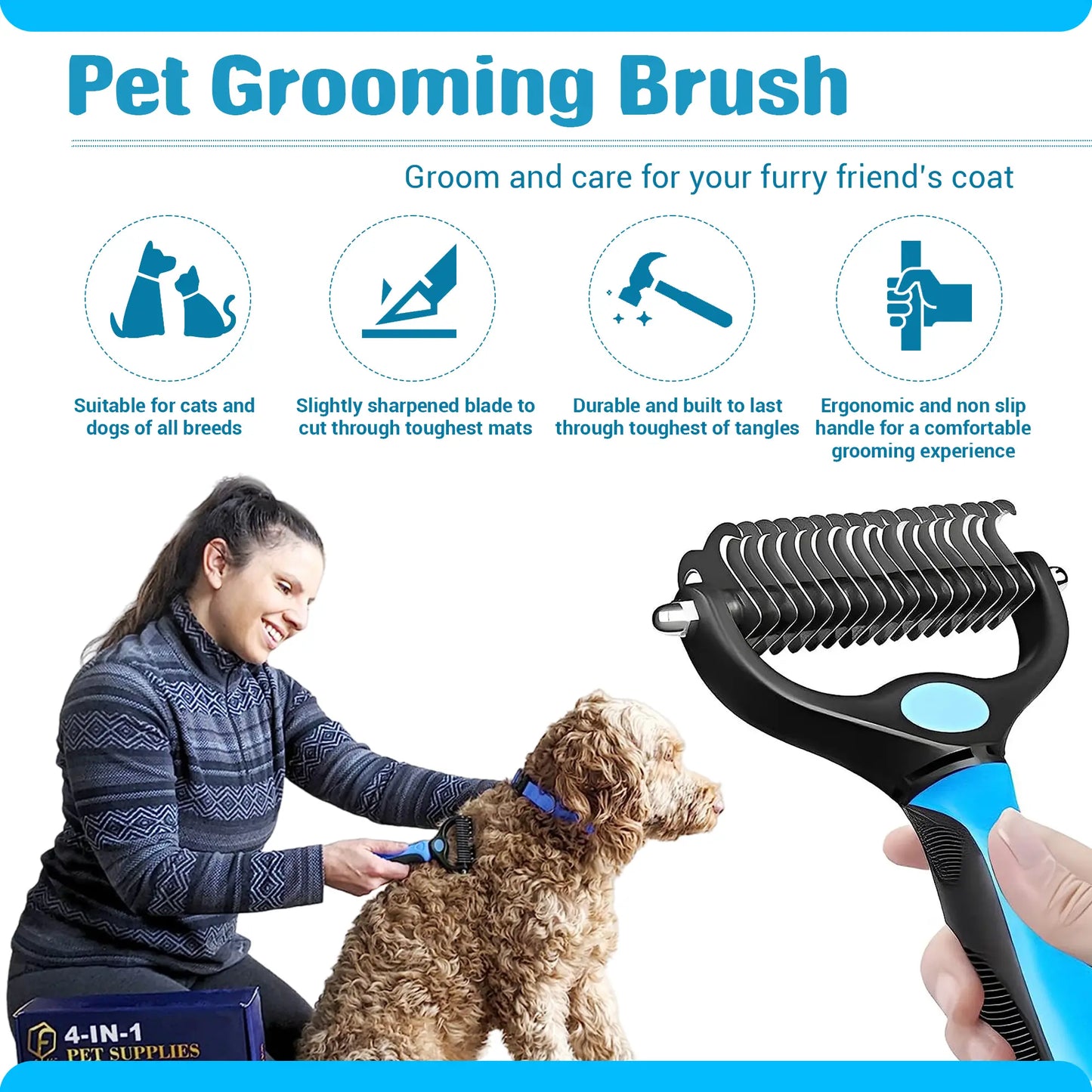 4-in-1 Pet Grooming Kit – Hair Remover, Shedding Brush, Nail Clippers & Dog Collar
