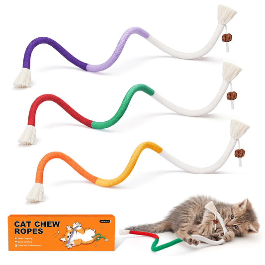 Potaroma 3-Pack Cat Chew Ropes - Safe Teeth Cleaning & Calming Interactive Toys for Indoor Kittens
