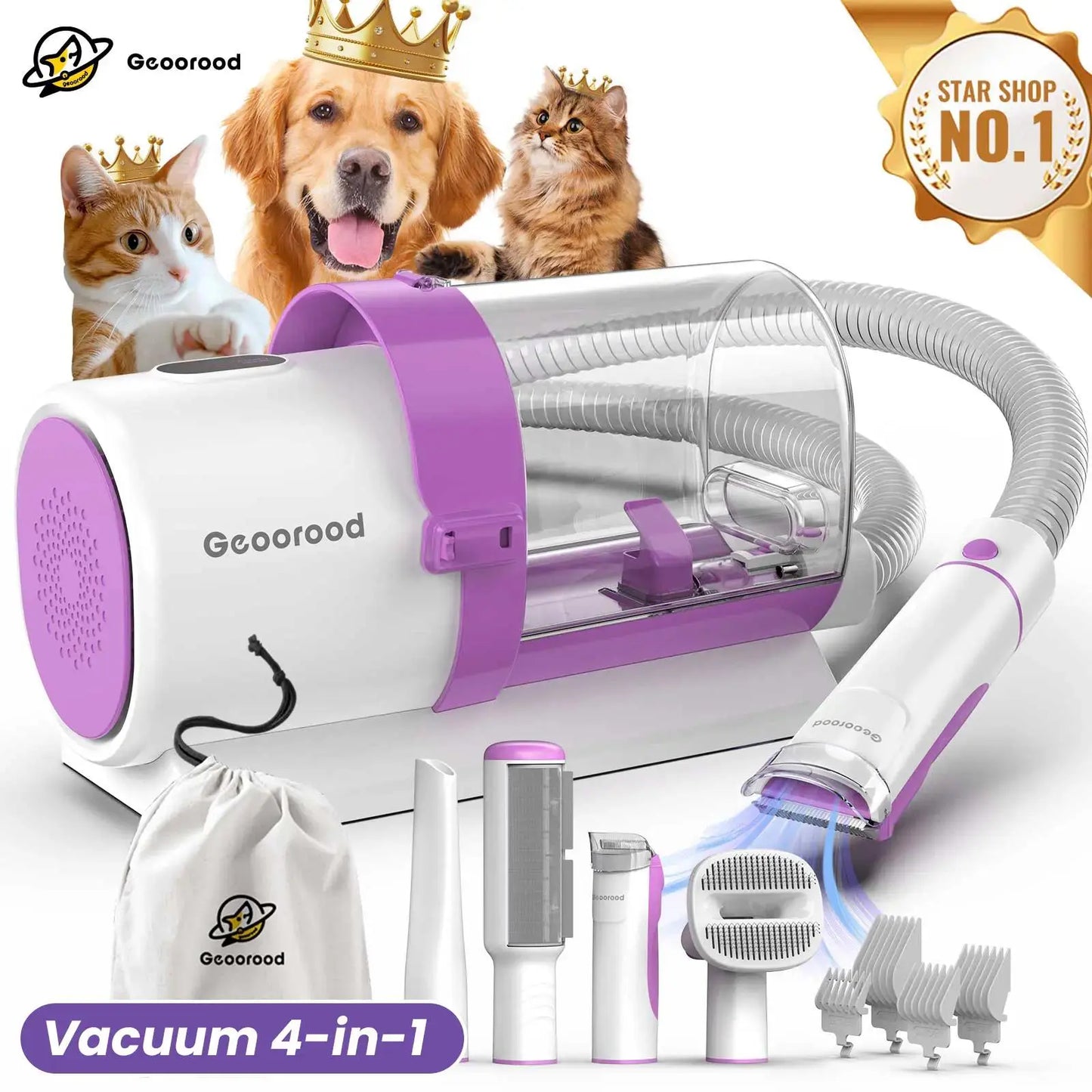 Dog Grooming Vacuum Kit – All-in-One Pet Grooming & Shedding System with 2.5L Dust Bin