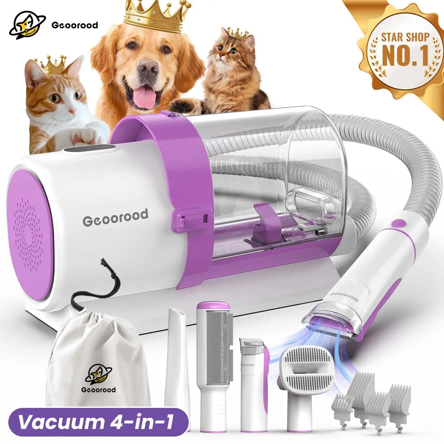 Dog Grooming Vacuum Kit – All-in-One Pet Grooming & Shedding System with 2.5L Dust Bin